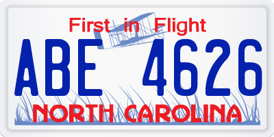 NC license plate ABE4626