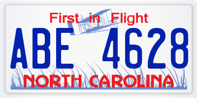 NC license plate ABE4628