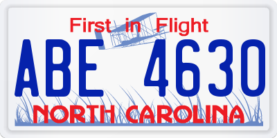 NC license plate ABE4630