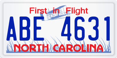NC license plate ABE4631