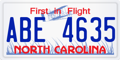 NC license plate ABE4635