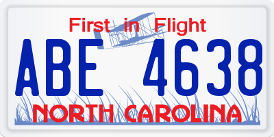 NC license plate ABE4638
