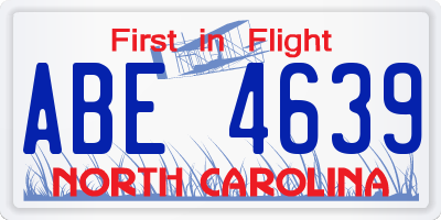 NC license plate ABE4639