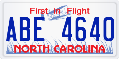 NC license plate ABE4640