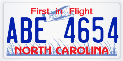 NC license plate ABE4654