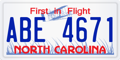 NC license plate ABE4671