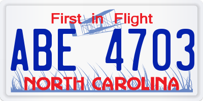 NC license plate ABE4703