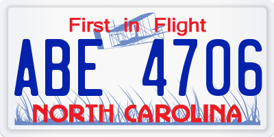 NC license plate ABE4706