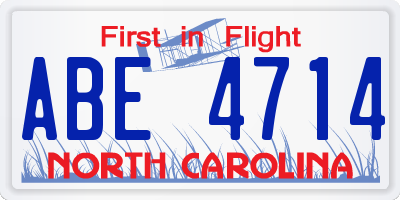 NC license plate ABE4714