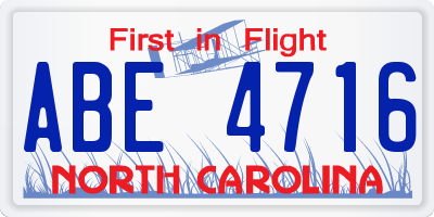 NC license plate ABE4716