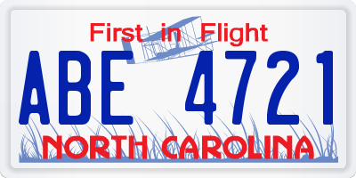NC license plate ABE4721