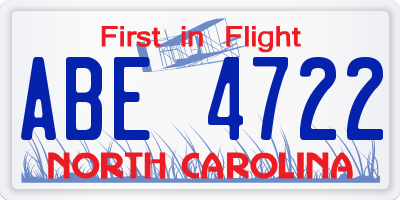 NC license plate ABE4722