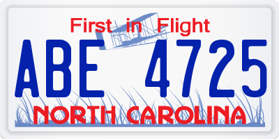 NC license plate ABE4725