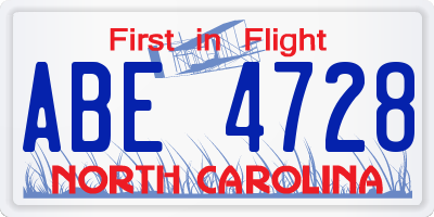 NC license plate ABE4728