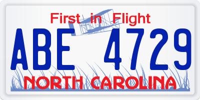 NC license plate ABE4729