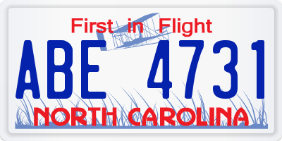 NC license plate ABE4731