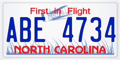 NC license plate ABE4734