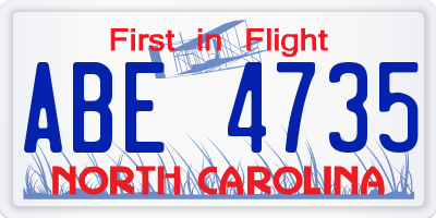 NC license plate ABE4735