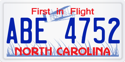 NC license plate ABE4752