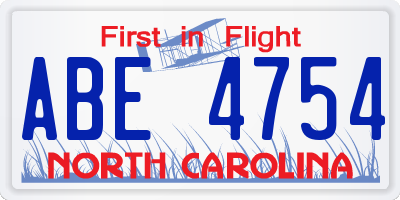 NC license plate ABE4754