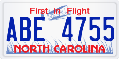 NC license plate ABE4755