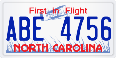 NC license plate ABE4756