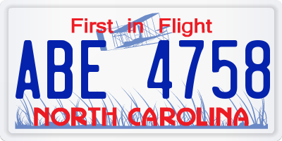 NC license plate ABE4758