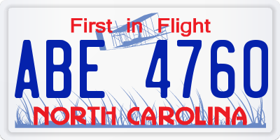 NC license plate ABE4760