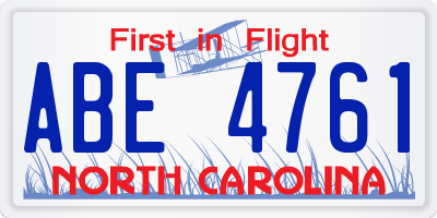 NC license plate ABE4761
