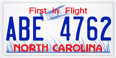 NC license plate ABE4762
