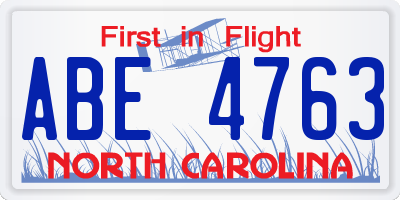NC license plate ABE4763