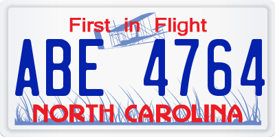 NC license plate ABE4764