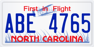 NC license plate ABE4765