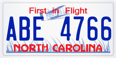 NC license plate ABE4766