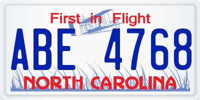 NC license plate ABE4768