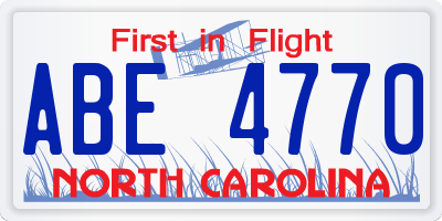 NC license plate ABE4770