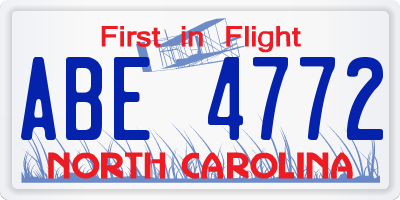 NC license plate ABE4772