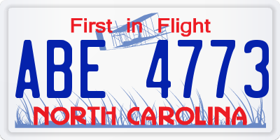 NC license plate ABE4773