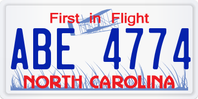 NC license plate ABE4774