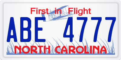 NC license plate ABE4777