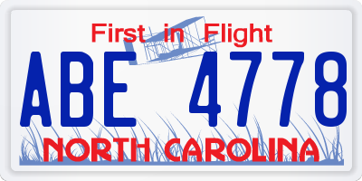 NC license plate ABE4778