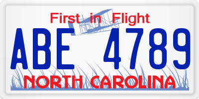 NC license plate ABE4789