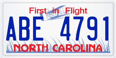 NC license plate ABE4791