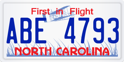 NC license plate ABE4793