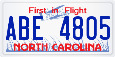 NC license plate ABE4805