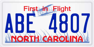 NC license plate ABE4807