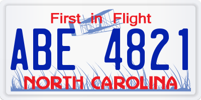 NC license plate ABE4821
