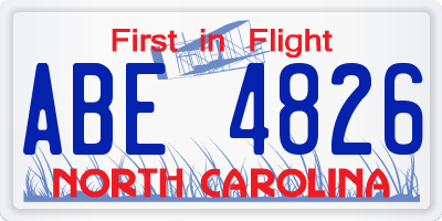 NC license plate ABE4826