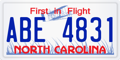 NC license plate ABE4831