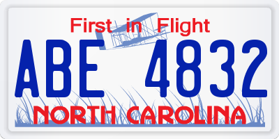 NC license plate ABE4832